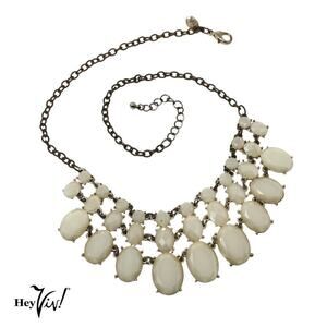 Vintage Bib Style Necklace w 3 Rows of Shiny Faceted Ovals 20" Long - Hey Viv